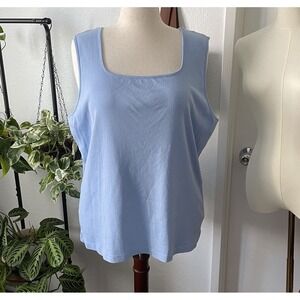 Karen Scott 3X Plus Size Light Blue 100% Cotton Tank Top Square Neck Sleeveless